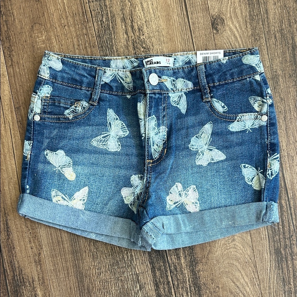 Epic Threads Blue Butterfly Denim Shorts